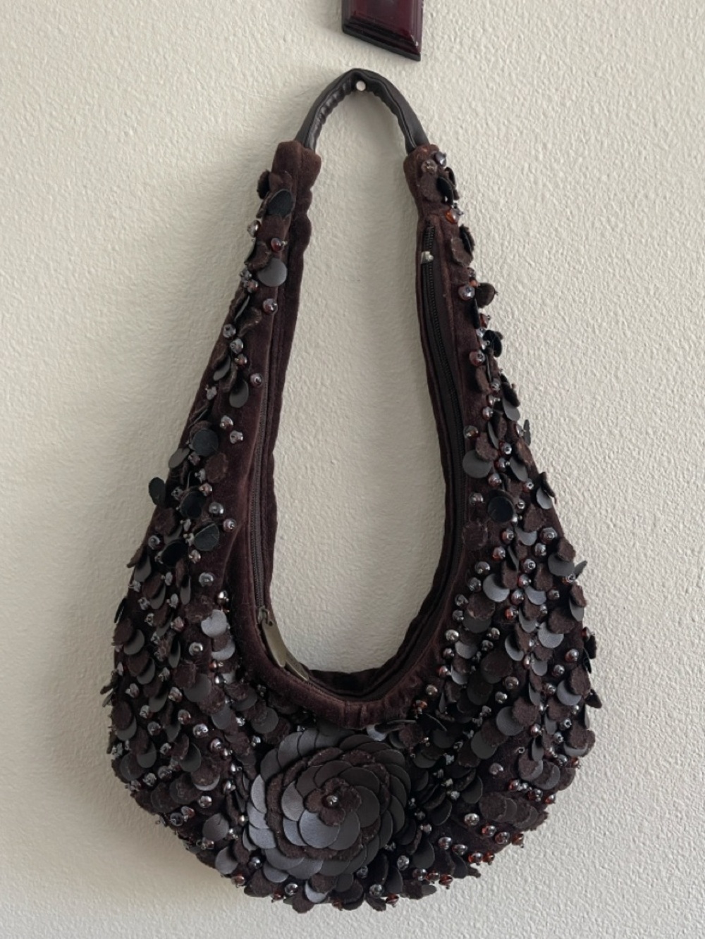 Luna Llena Women’s Brown Beaded Floral Hobo Bag